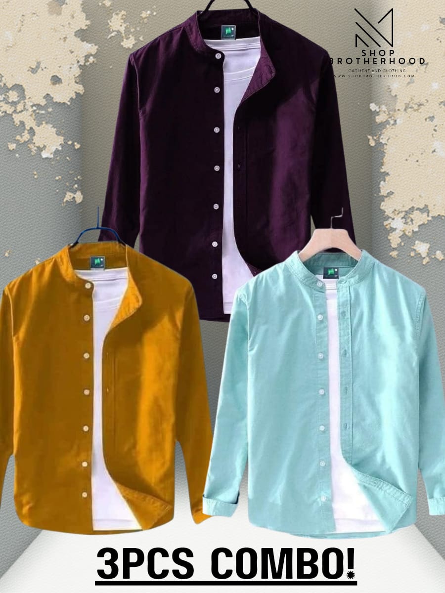 3 Pcs Casual Shirt- Merron, Yellow , Paste